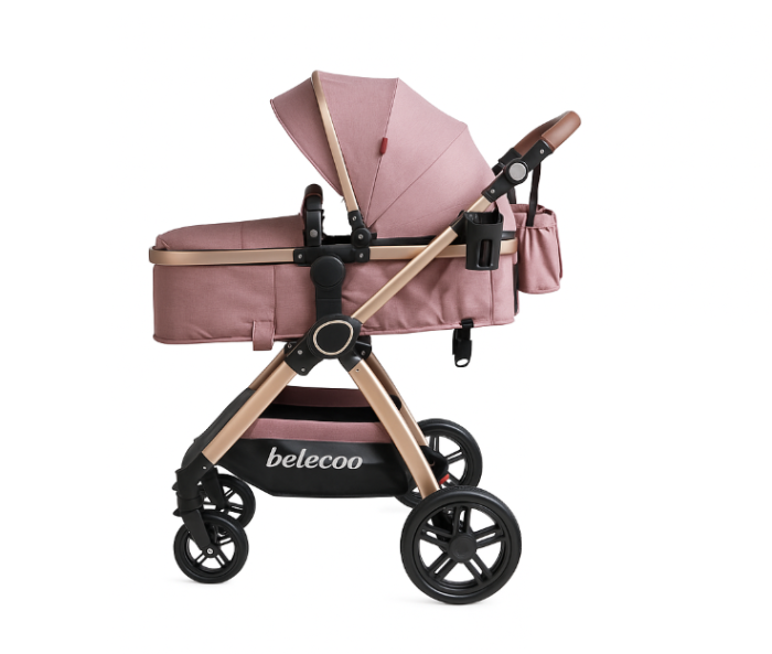 Carucior 3 in 1, Cu landou Reversibil, copertina extensibila, geanta pentru scutece, Belecoo, Cu scoica auto [2]