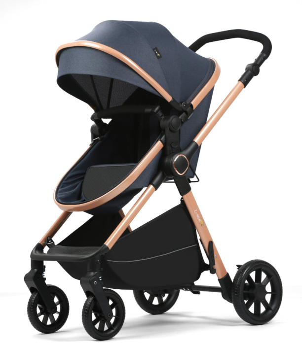 Carucior, 3 in 1, cu suspensii duble si landou reversibil, Element sustinere dublu, L-Sun, Albastru [2]