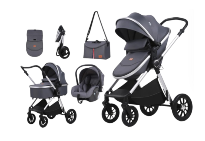 Carucior, 3 in 1, cu suspensii duble si landou reversibil, Element sustinere dublu, L-Sun, Gri [2]