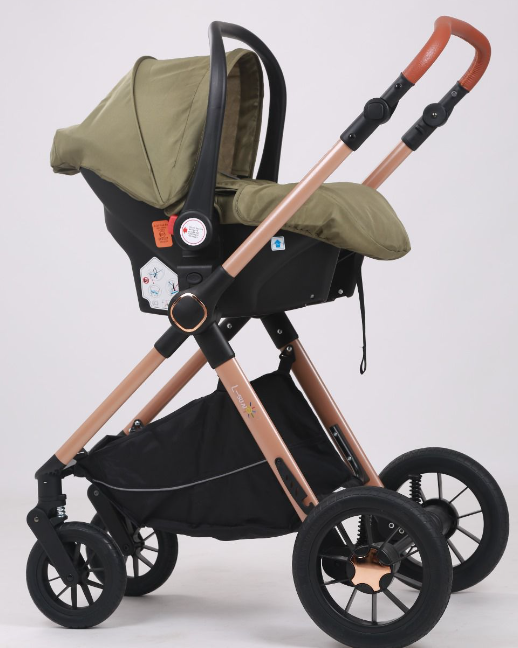 Carucior, 3 in 1, cu suspensii duble si landou reversibil, Element sustinere dublu, L-Sun, Kaki [5]