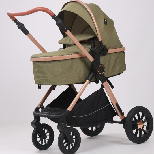 Carucior, 3 in 1, cu suspensii duble si landou reversibil, Element sustinere dublu, L-Sun, Kaki [4]