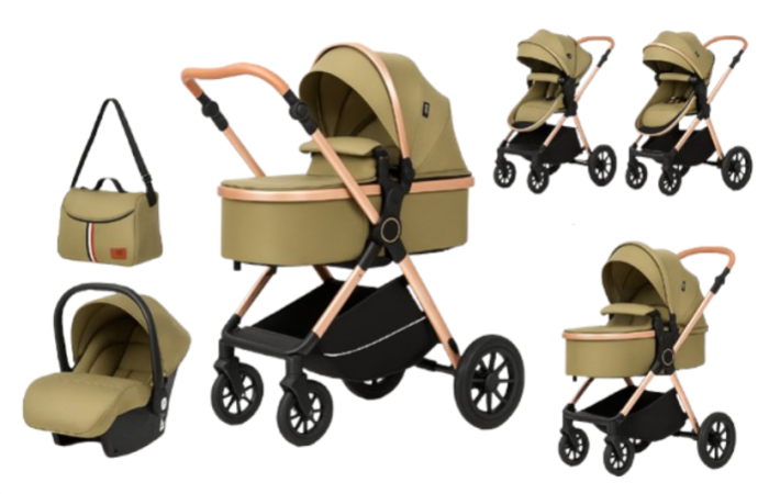 Carucior, 3 in 1, cu suspensii duble si landou reversibil, Element sustinere dublu, L-Sun, Kaki [1]