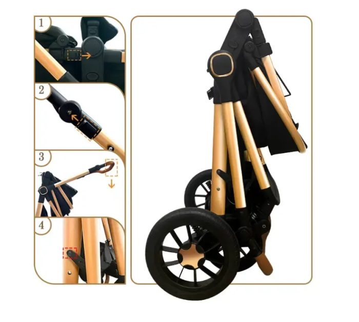 Carucior, 3 in 1, cu suspensii duble si landou reversibil, Element sustinere dublu, L-Sun, Negru [9]