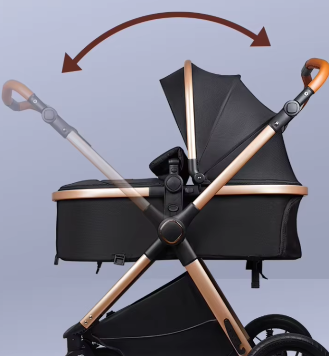 Carucior, 3 in 1, cu suspensii duble si landou reversibil, Element sustinere dublu, L-Sun, Negru [4]