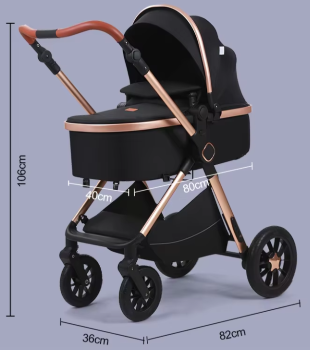 Carucior, 3 in 1, cu suspensii duble si landou reversibil, Element sustinere dublu, L-Sun, Negru [2]