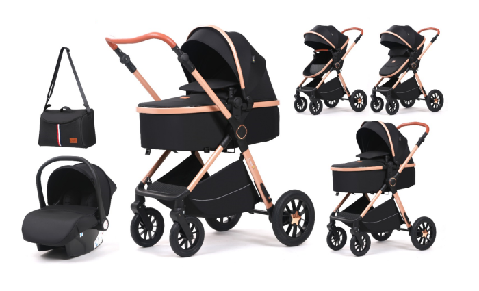 Carucior, 3 in 1, cu suspensii duble si landou reversibil, Element sustinere dublu, L-Sun, Negru [1]