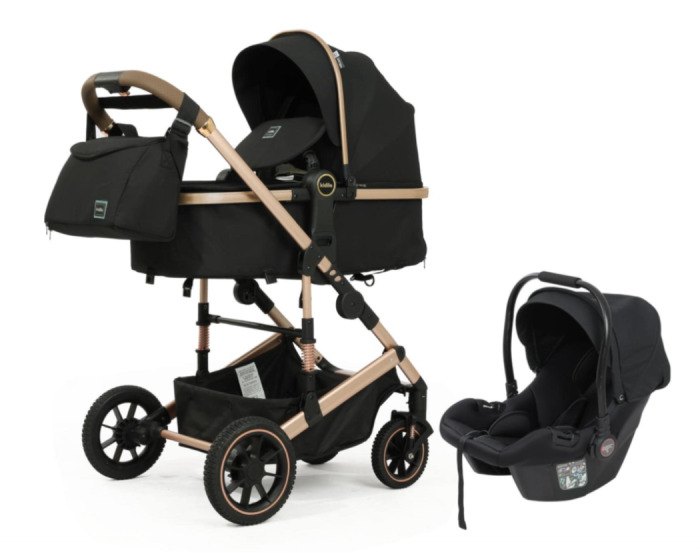 Carucior 3 in 1, Cu suspensii, Geanta termica pentru accesorii si salteluta, Black [1]