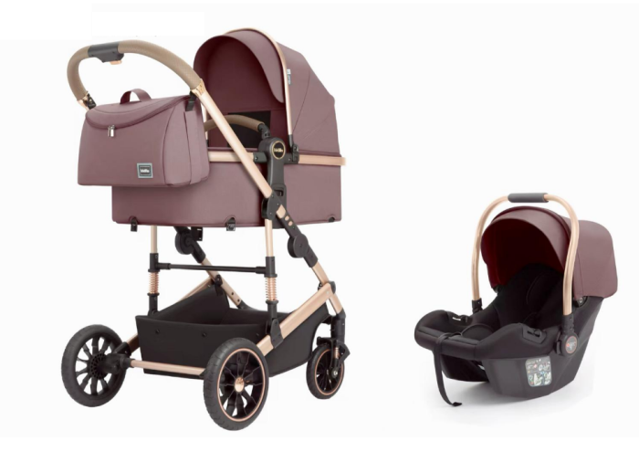 Carucior 3 in 1, Cu suspensii, Geanta termica pentru accesorii si salteluta, Cherry [1]