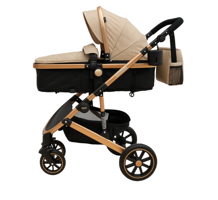 Carucior 3 in 1, dubla suspensie, matlasat, 0-3 ani, Bej [2]