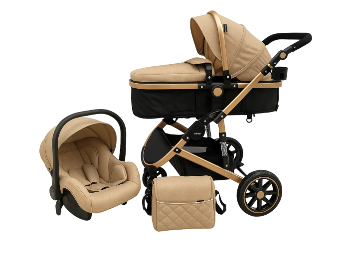 Carucior 3 in 1, dubla suspensie, matlasat, 0-3 ani, Bej [1]