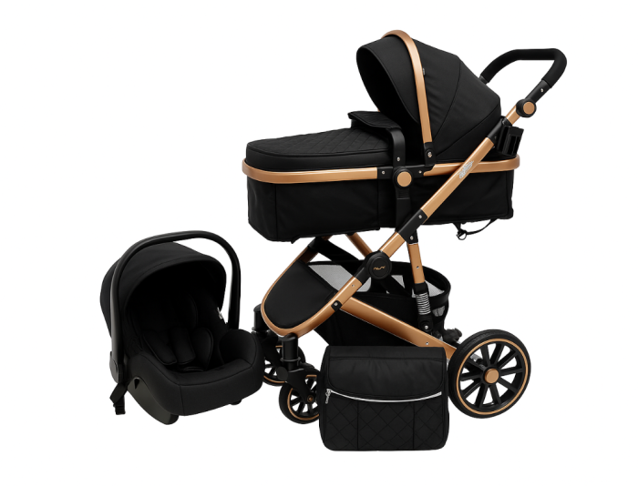 Carucior 3 in 1, dubla suspensie, matlasat, 0-3 ani, Negru [1]