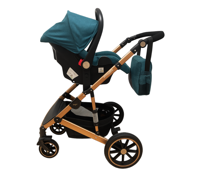 Carucior 3 in 1, dubla suspensie, matlasat, 0-3 ani, Turcoaz [2]