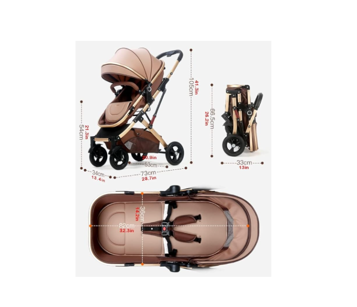 Carucior 3 in 1, Geanta de scutece, Suspensie dinamica, Bej Bicolor [2]