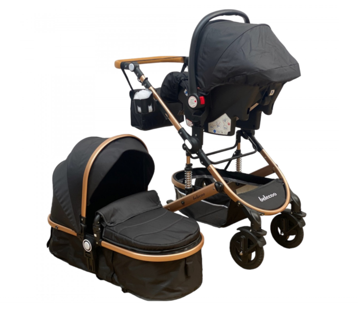 Carucior 3 in 1, Geanta de scutece, Suspensie dinamica, Negru [5]