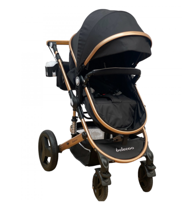 Carucior 3 in 1, Geanta de scutece, Suspensie dinamica, Negru [4]