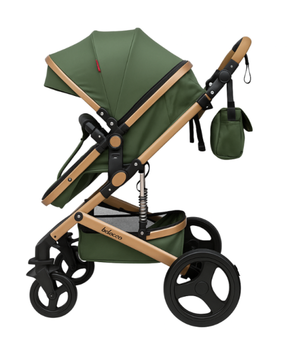 Carucior 3 in 1, Geanta de scutece, Suspensie dinamica pe roata si cadru, Belecoo, verde army [3]
