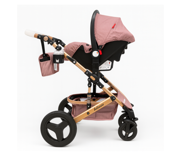 Carucior 3 in 1, Geanta de scutece, Suspensie dinamica pe roata si cadru, Roz pudra [4]