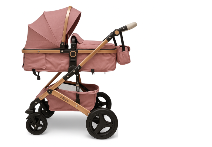 Carucior 3 in 1, Geanta de scutece, Suspensie dinamica pe roata si cadru, Roz pudra [3]