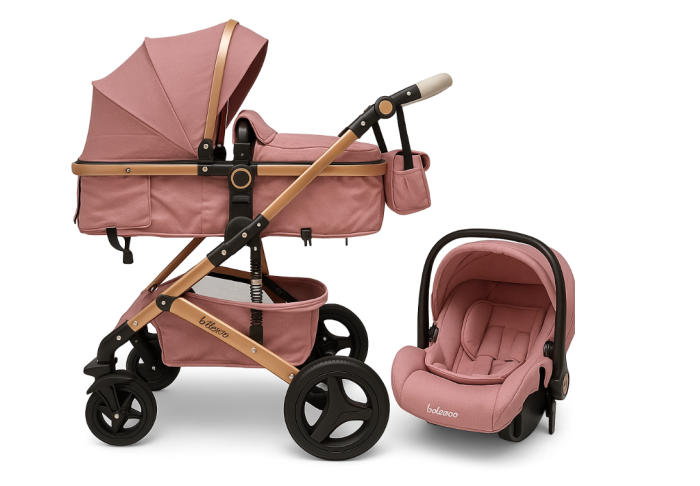 Carucior 3 in 1, Geanta de scutece, Suspensie dinamica pe roata si cadru, Roz pudra [2]