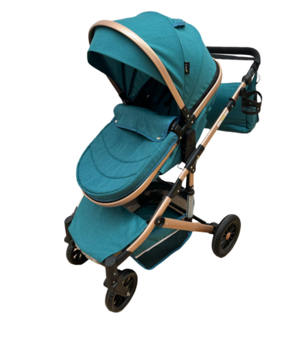 Carucior 3 in 1, Geanta de scutece, Suspensie dinamica, Turcoise [2]