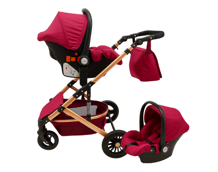 Carucior 3 in 1, Geanta de scutece, Suspensie pe roata si cadru, Mov [3]