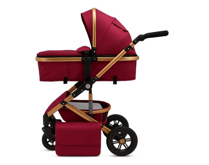 Carucior 3 in 1, Geanta de scutece, Suspensie pe roata si cadru, Mov [2]