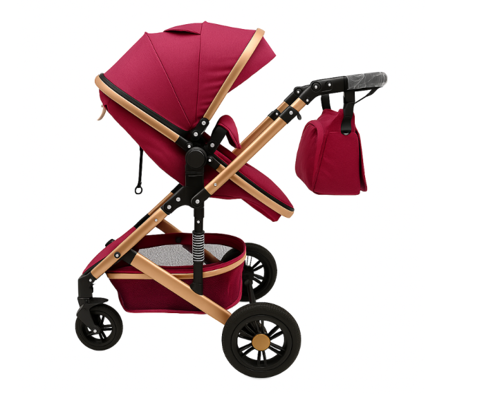 Carucior 3 in 1, Geanta de scutece, Suspensie pe roata si cadru, Mov [4]