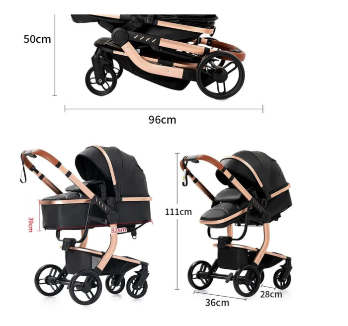 Carucior 3 in 1, Geanta de scutece, Suspensii,  Cadru ergonomic si ranforsat, Rezistent la umiditate, Negru [15]