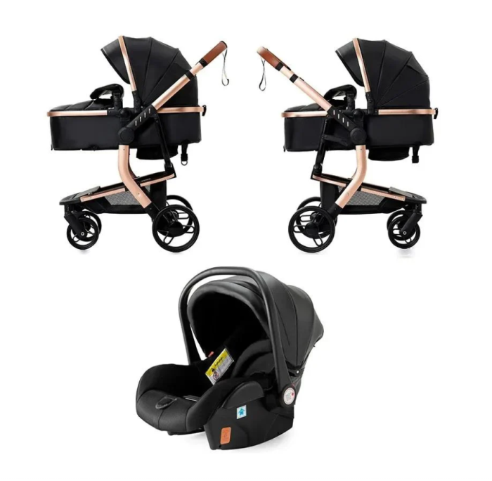 Carucior 3 in 1, Geanta de scutece, Suspensii,  Cadru ergonomic si ranforsat, Rezistent la umiditate, Negru [9]