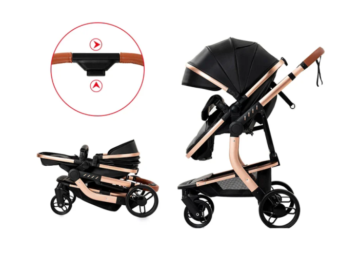 Carucior 3 in 1, Geanta de scutece, Suspensii,  Cadru ergonomic si ranforsat, Rezistent la umiditate, Negru [11]