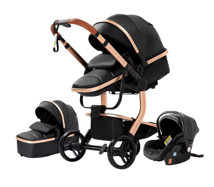 Carucior 3 in 1, Geanta de scutece, Suspensii,  Cadru ergonomic si ranforsat, Rezistent la umiditate, Negru [1]