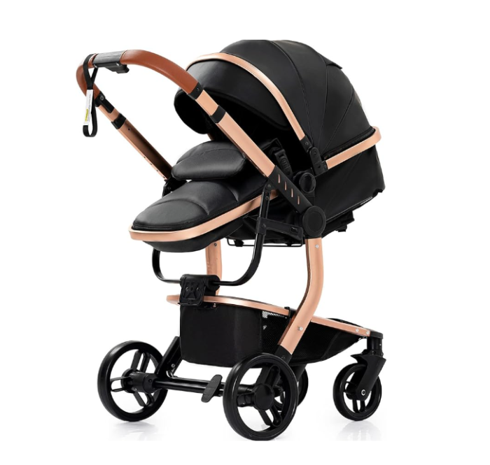 Carucior 3 in 1, Geanta de scutece, Suspensii,  Cadru ergonomic si ranforsat, Rezistent la umiditate, Negru [3]