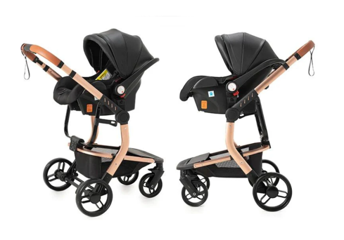 Carucior 3 in 1, Geanta de scutece, Suspensii,  Cadru ergonomic si ranforsat, Rezistent la umiditate, Negru [10]