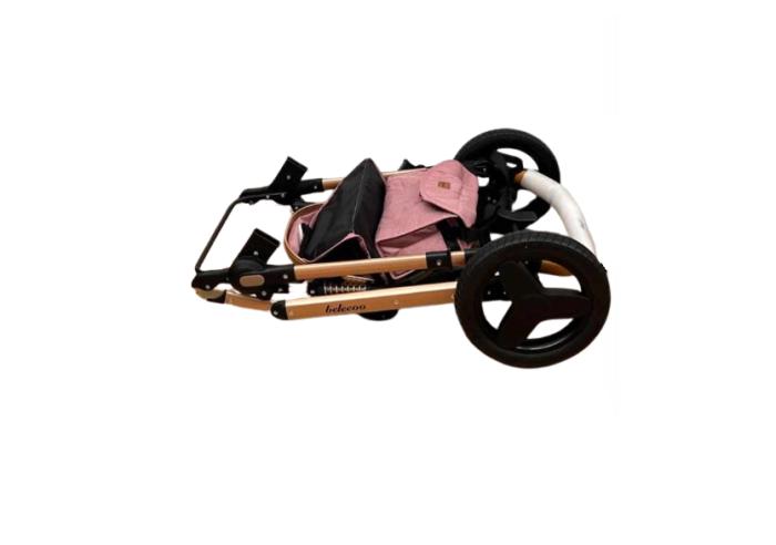 Carucior 3 in 1, Suspensie dinamica pe roti, Geanta inclusa, strangere compacta, Belecoo, Mov cu Negru [5]