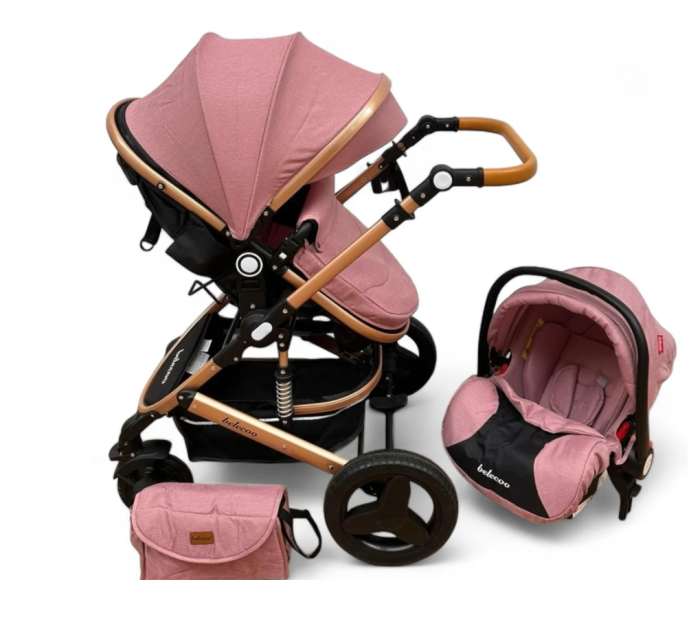 Carucior 3 in 1, Suspensie dinamica pe roti, Geanta inclusa, strangere compacta, Belecoo, Mov cu Negru [2]