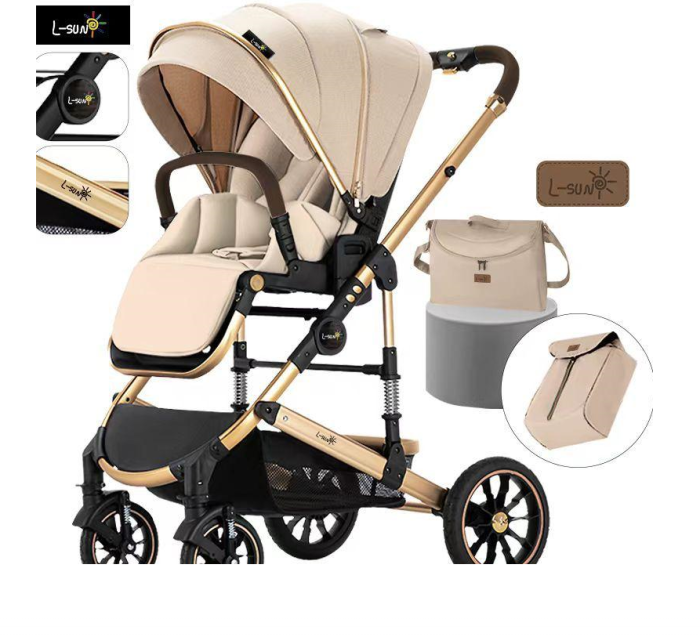 Carucior copii, 0-3 ani, Cu suspensii, Landou reversibil, Pozitie de somn, Bej [2]