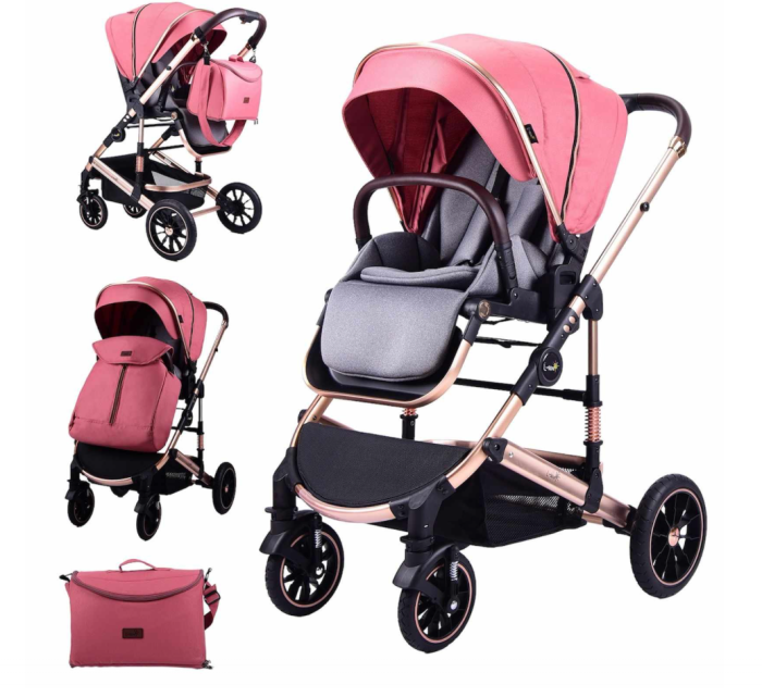 Carucior copii, 0-3 ani, Cu suspensii, Landou reversibil, Pozitie de somn, Red [1]