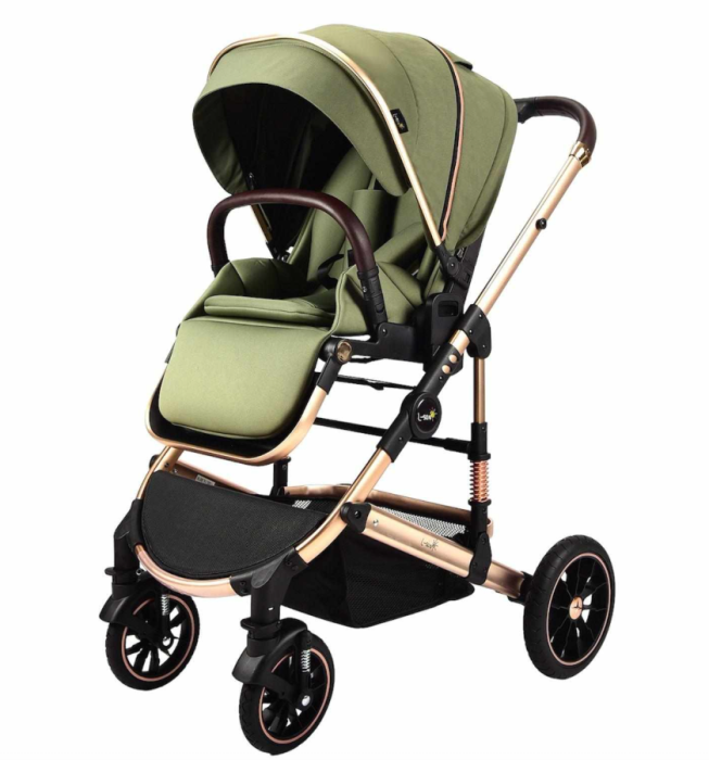 Carucior copii, 0-3 ani, Cu suspensii, Landou reversibil, Pozitie de somn, Verde [2]