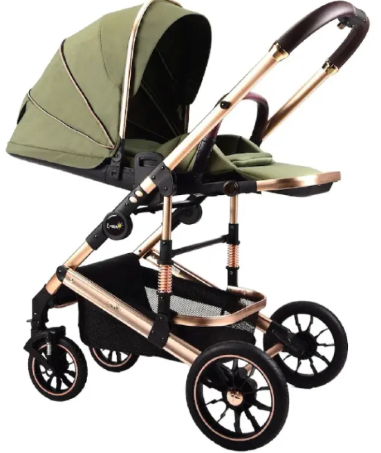 Carucior copii, 0-3 ani, Cu suspensii, Landou reversibil, Pozitie de somn, Verde [4]