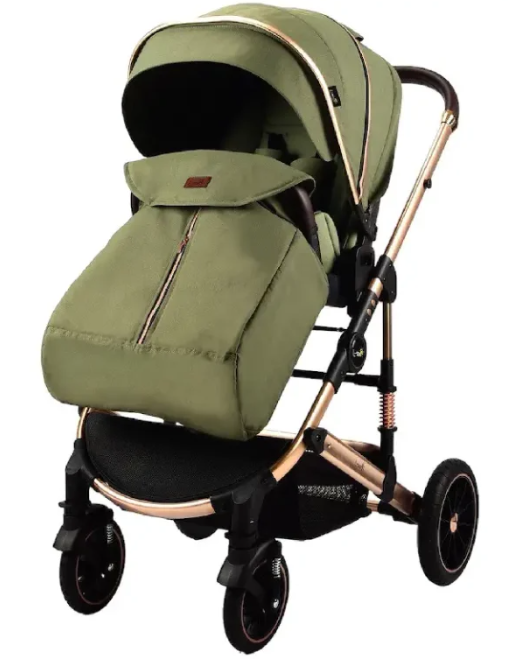 Carucior copii, 0-3 ani, Cu suspensii, Landou reversibil, Pozitie de somn, Verde [5]