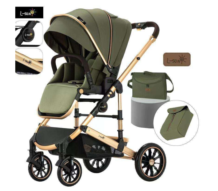 Carucior copii, 0-3 ani, Cu suspensii, Landou reversibil, Pozitie de somn, Verde [3]