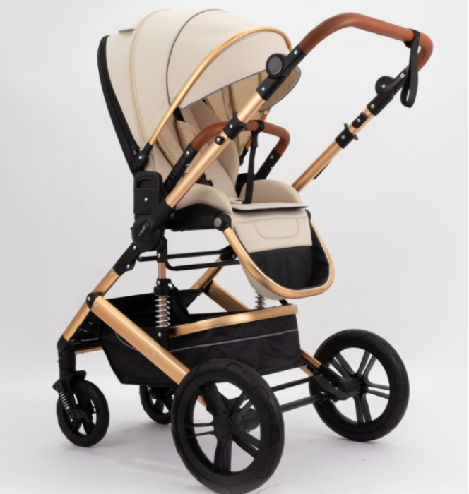 Carucior copii, 0-36 luni, Cu suspensii, Maner reversibil, Orginal L-Sun, Husa picioare detasabila, Bej [3]