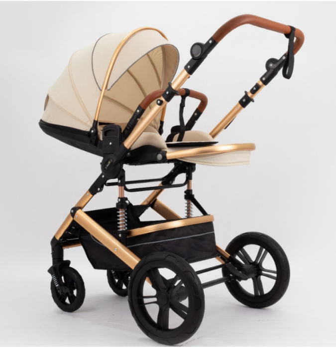 Carucior copii, 0-36 luni, Cu suspensii, Maner reversibil, Orginal L-Sun, Husa picioare detasabila, Bej [2]