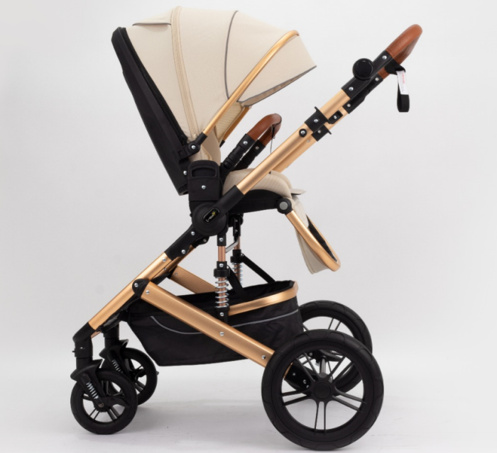 Carucior copii, 0-36 luni, Cu suspensii, Maner reversibil, Orginal L-Sun, Husa picioare detasabila, Bej [4]