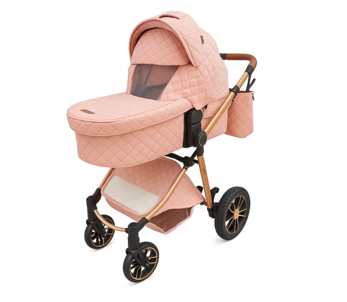 Carucior copii, 3 in 1, Cu 3 piese distincte, suspensie pe roata, reversibil, Roz [2]