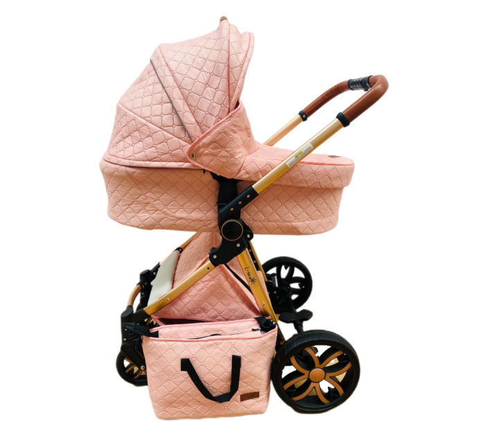 Carucior copii, 3 in 1, Cu 3 piese distincte, suspensie pe roata, reversibil, Roz [4]