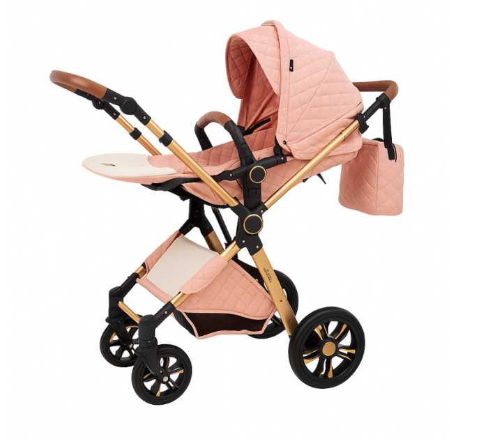 Carucior copii, 3 in 1, Cu 3 piese distincte, suspensie pe roata, reversibil, Roz [11]