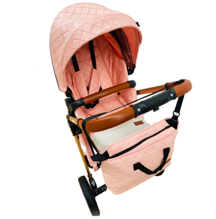 Carucior copii, 3 in 1, Cu 3 piese distincte, suspensie pe roata, reversibil, Roz [7]