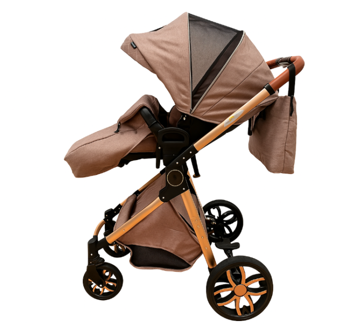 Carucior copii, 3 in 1 ,Cu 3 piese distincte, suspensie pe roata, reversibil, bej [5]