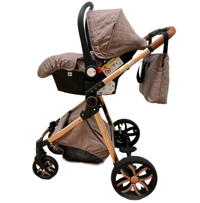 Carucior copii, 3 in 1 ,Cu 3 piese distincte, suspensie pe roata, reversibil, bej [3]